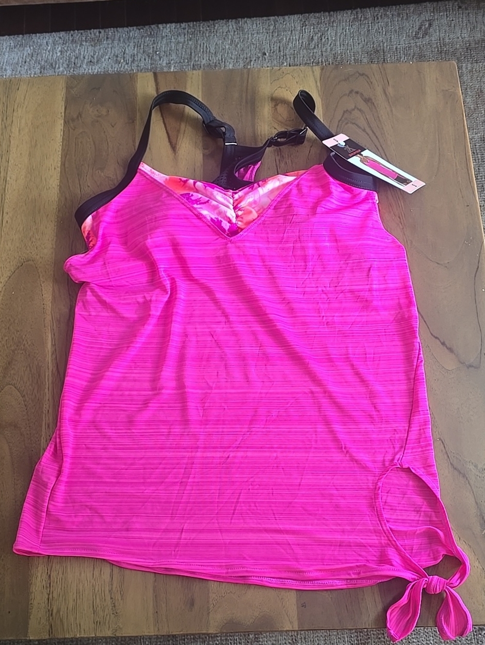 ZeroXposur Hot Pink Tankini Top with Black Straps